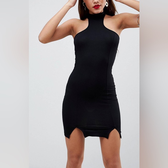 ASOS Choker Neck Mini Bodycon Dress With Splits - Picture 1 of 3